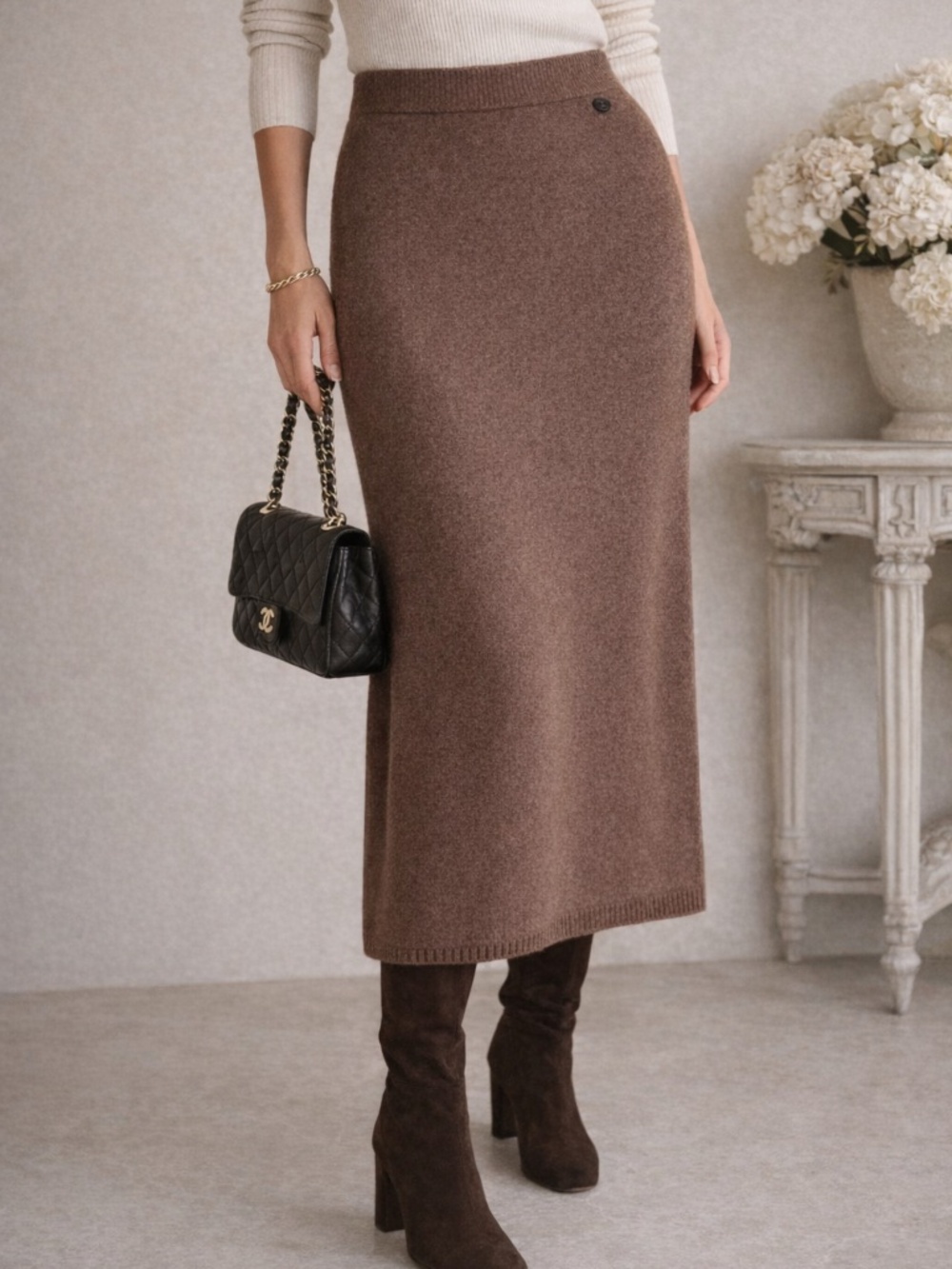 Chanel Cashmere Midi Skirt Sz 38